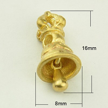 Brass Buddhist Bell Beads, Dorje Vajra, Buddha Jewelry Findings, Golden, 16x8mm, Hole: 2mm