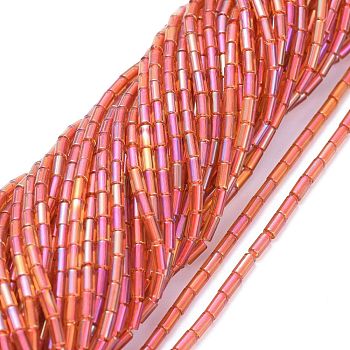 Electroplate Glass Beads Strands, Full Rainbow Plated, Column, Orange Red, 4.5~5x2.5mm, Hole: 0.8mm, about 70~73pcs/Strand, 14.17 inch(36cm)