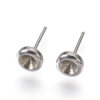 304 Stainless Steel Post Stud Earring Settings, for Pointed Back Xilion Rivoli Rhinestone, Stainless Steel Color, Fit For: 4mm Rhinestone, 14x6.5mm, Pin: 0.7mm