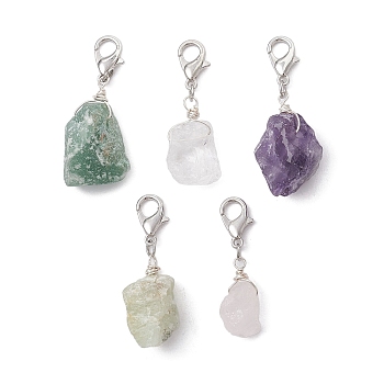 Nuggets Raw Natural Gemstone Pendant Decoration, with Alloy Lobster Claw Clasps, 31~40mm