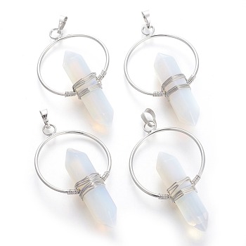 Opalite Big Double Terminated Pointed Pendants, with Brass Findings, Bullet, Platinum, 57.5~59x33.2~34x12~12.5mm, Hole: 7.5~8x5mm