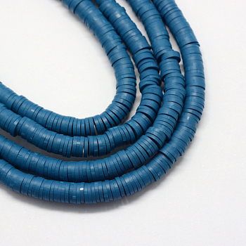 Handmade Polymer Clay Beads, Disc/Flat Round, Heishi Beads, Steel Blue, 8x0.5~1mm, Hole: 2mm, about 380~400pcs/strand, 17.7 inch