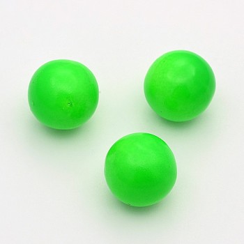 No Hole Spray Painted Fluorescence Brass Round Ball Beads Fit Cage Pendants, Lawn Green, 14mm