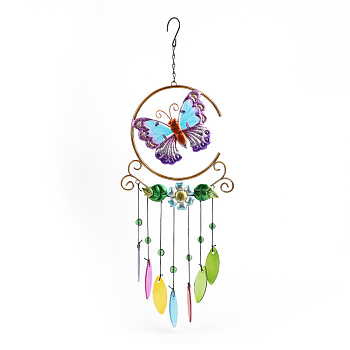 Wind Chimes, Glass & Iron Art Pendant Decorations, Butterfly, 560x200mm