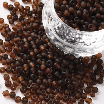 8/0 Glass Seed Beads, Frosted Colors, Round, Round Hole, Coconut Brown, 8/0, 3mm, Hole: 1mm, about 1111pcs/50g, 50g/bag, 18bags/2pounds