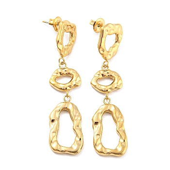 Hammered 304 Stainless Steel Stud Earrings, Irregular Shape Dangle Earrings for Women, Real 14K Gold Plated, 54x12.5mm