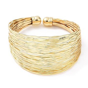 Rack Plating Brass Multi Line Cuff Bangle for Women, Cadmium Free & Lead Free, Real 18K Gold Plated, Inner Diameter: 2-1/8x2-1/8 inch(5.3x5.5cm)
