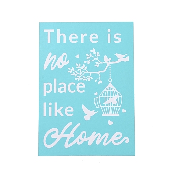 Olycraft 2Pcs Self-Adhesive Silk Screen Printing Stencil, Word There is no place like Home, for Painting on Wood, DIY Decoration T-Shirt Fabric, Turquoise, Bird & Birdcage Pattern, 19.5x14cm, 2pcs/set