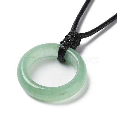 Natural Green Aventurine Ring Pendant Necklace with Waxed Cords(NJEW-R262-01B-09)-3