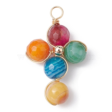 Natural Agate Dyed Faceted Round Pendants(PALLOY-JF02232)-2