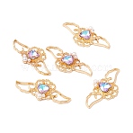 Rack Plating Alloy Rhinestone Pendants, with Plastic Imitation Pearl, Wing with Heart, Vitrail Light, 19.5x41x4.5mm(FIND-G016-02G-02)