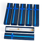 Cardboard Necklace Jewelry Boxes, with Bowknot Ribbon, Rectangle, Marine Blue, 20x4.1x2.2cm(CON-TAC0014-07B)