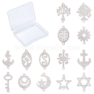 SUNNYCLUE 14Pcs 14 Style 201 Stainless Steel Link Connectors, Textured, Laser Cut, Star & Flower & Moon & Oval & Key & Anchor & Tree of Life & Hexagram, Stainless Steel Color, 1pcs/style(STAS-SC0003-16)