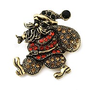 Christmas Alloy Colorful Rhinestone Brooches, Christmas Enamel Pins, Santa Claus, 35.5x34mm(JEWB-U009-10A)