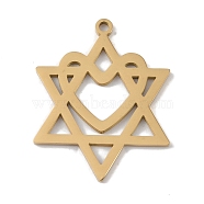 304 Stainless Steel Pendants, Laser Cut, Hollow Star of David with Heart Charm, Golden, 27x21.5x1mm, Hole: 1mm(STAS-B062-19G)