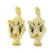 Real 18K Gold Plated Brass Pendants, with Cubic Zirconia and Enamel, Leopard Charms, Colorful, 37.5x17x5mm, Hole: 6x3mm(KK-L209-031G)
