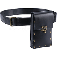 Woman's PU Leather Outdoors Cell phone Waist Bag, Belt Bags, with Alloy Clasp, Rectangle, Black, 129x3.8cm(AJEW-WH0504-39B)