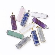 Natural Mixed Stone Pendants, with Brass Findings, Faceted, Rectangle, Platinum & Golden, 47~48x12~14.5x5~7mm, Hole: 4x6mm(G-F639-02)