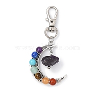 Wire Wrapped Chakra Synthetic & Natural Mixed Stone & Alloy Moon Pendant Decorations, with Swivel Lobster Claw Clasps, 72mm, Pendants: 41.5X34.5X13mm(HJEW-JM01575)