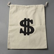 Canvas Drawstring Bags, with Cotton Rope, Rectangle with Dollar Sign, Beige, 39.5x30x0.8cm(ABAG-WH0031-26B)