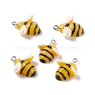 Opaque Resin Pendants, with Platinum Tone Iron Loops, Bee, Goldenrod, 23x19x7.5mm, Hole: 2mm(RESI-G040-B02)