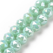 Electroplate Opaque Glass Beads Strands, AB Color Plated, Faceted, Round, Medium Aquamarine, 8x7.5mm, Hole: 1.5mm, about 71~72pcs/strand, 20.87''(53cm)(EGLA-H101-01A)