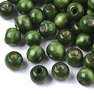Dyed Natural Wood Beads, Round, Lead Free, Dark Green, 10x9mm, Hole: 3mm, about 3000pcs/1000g(WOOD-Q006-10mm-15-LF)
