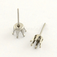 304 Stainless Steel Post Stud Earring Settings, Stainless Steel Color, 4mm, pin: 0.8mm, fit for 4mm rhinestone(STAS-R063-55)