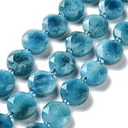 Natural White Jade Dyed Beads Strands, with Seed Beads, Faceted Hexagonal Cut, Flat Round, Imitation Apatite, 12~12.5x5~6mm, Hole: 1.2~1.4mm, about 27~29pcs/strand, 15.55~15.75 inck(39.5~40cm)(G-NH0004-031)
