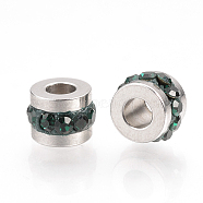 201 Stainless Steel Rhinestone Beads, Column, Emerald, 7x5mm, Hole: 3mm(RB-R052-03)