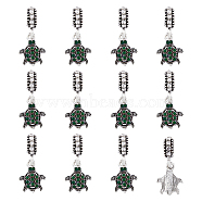 12Pcs Alloy European Dangle Charms, with Crystal & Emerald Rhinestones, Large Hole Pendant, Tortoise, Antique Silver, 2.4cm, Tortoise: 14x11x3.5mm, Hole: 4.8mm(FIND-FH0006-27)