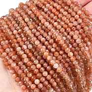 Natural Sunstone Beads Strands, Faceted, Round, Grade A, 4mm, Hole: 0.8mm, about 106pcs/strand, 15.35 inch(39cm)(G-L597-C01-02)