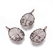 Natural Quartz Crystal Pendants, with Brass Findings, Oval with Tree, Red Copper, 43.5x26x9mm, Hole: 5.5x4mm(G-K296-A06-R)