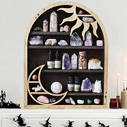 Wooden Shelf for Crystals, Witchcraft Floating Wall Shelf, Arch with Sun & Moon, Navajo White, 446x348mm(WICR-PW0004-004D)