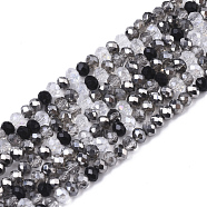 Electroplate Glass Beads Strands, Pearl Luster Plated, Faceted, Rondelle, Black, 3x2.5mm, Hole: 0.7mm, about 188~190pcs/16.93 inch~17.71 inch(43~45cm)(EGLA-S192-001A-A01)