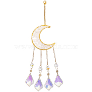 Hanging Moon Sun Catcher with Teardrop Glass Prisms for Windows, Natural Quartz Crystal Decor for Home, 350mm(HJEW-PH01733-02)