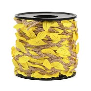 Braided Jute Cord, Polyester Cloth Leaf Trim Cord, with Spool, Yellow, 6~25mm, about 10.94 Yards(10m)/Roll(EC-M002-01D)