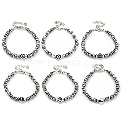 304 Stainless Steel & Synthetic Non-magnetic Hematite Round Beaded Bracelets for Women, Mixed Shapes, 6-7/8 inch(17.5cm)(BJEW-G717-12)