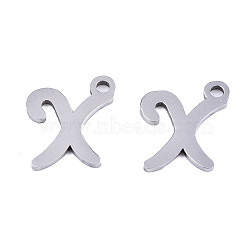 201 Stainless Steel Charms, Laser Cut, Alphabet, Stainless Steel Color, Letter.X, 11.5x9.5x1mm, Hole: 1.4mm(X-STAS-T044-217P-X)