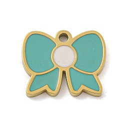 316 Surgical Stainless Steel Enamel Charms, Bowknot Charm, Golden, Light Sea Green, 11x14x1.5mm, Hole: 1.5mm(STAS-M073-16G)