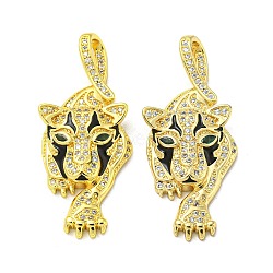 Real 18K Gold Plated Brass Pendants, with Cubic Zirconia and Enamel, Leopard Charms, Colorful, 37.5x17x5mm, Hole: 6x3mm(KK-L209-031G)