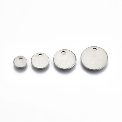 201 Stainless Steel Charms, Stamping Blank Tag, Flat Round, Stainless Steel Color, Round, Stainless Steel Color, 6~12x1mm, Hole: 1.2~1.4mm(STAS-N095-014)