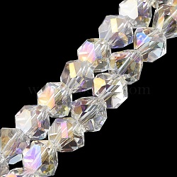 Transparent Electroplate Glass Beads Strands, Faceted, Triangle, Clear AB, 8~9x8.5~9x8.5~9mm, Hole: 1.5mm, about 50pcs/strand, 16.69''(42.4cm)(EGLA-I017-04-AB01)