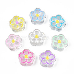 Transparent Acrylic Beads, with Enamel, Flower, Mixed Color, 19x19x7mm, Hole: 3mm(X-ACRC-S039-03)