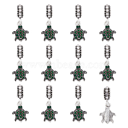 12Pcs Alloy European Dangle Charms, with Crystal & Emerald Rhinestones, Large Hole Pendant, Tortoise, Antique Silver, 2.4cm, Tortoise: 14x11x3.5mm, Hole: 4.8mm(FIND-FH0006-27)