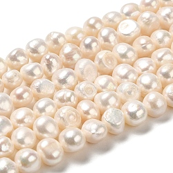 Natural Cultured Freshwater Pearl Beads Strands, Two Sides Polished, Grade 3A+, PapayaWhip, 8~9x9~10x7.5~8mm, Hole: 0.5mm, about 40~41pcs/strand, 13.58~13.78 inch(34.5~35cm)(PEAR-E017-17)