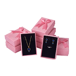 Cardboard Jewelry Boxes, with Ribbon Bowknot and Sponge, For Rings, Earrings, Necklaces, Rectangle, Pink, 9.3x6.3x3.05cm(CBOX-L004-A01)