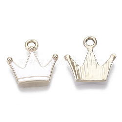 Alloy Pendants, with Enamel, Light Gold, Crown, White, 15x16x2.5mm, Hole: 2mm(ENAM-S119-060C)