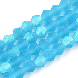 Imitate Austrian Crystal Bicone Frosted Glass Beads Strands, Grade AA, Faceted, Deep Sky Blue, 3.5x3mm, Hole: 0.8mm, 108~123pcs/strand, 12.76~14.61 inch(32.4~37.1cm)(GLAA-F029-TM3mm-A19)