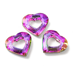 Electroplated Glass Pendants, Back Plated, Faceted Heart Charms, Orchid, 24.5x26x6mm, Hole: 11x13mm(EGLA-O008-01C)